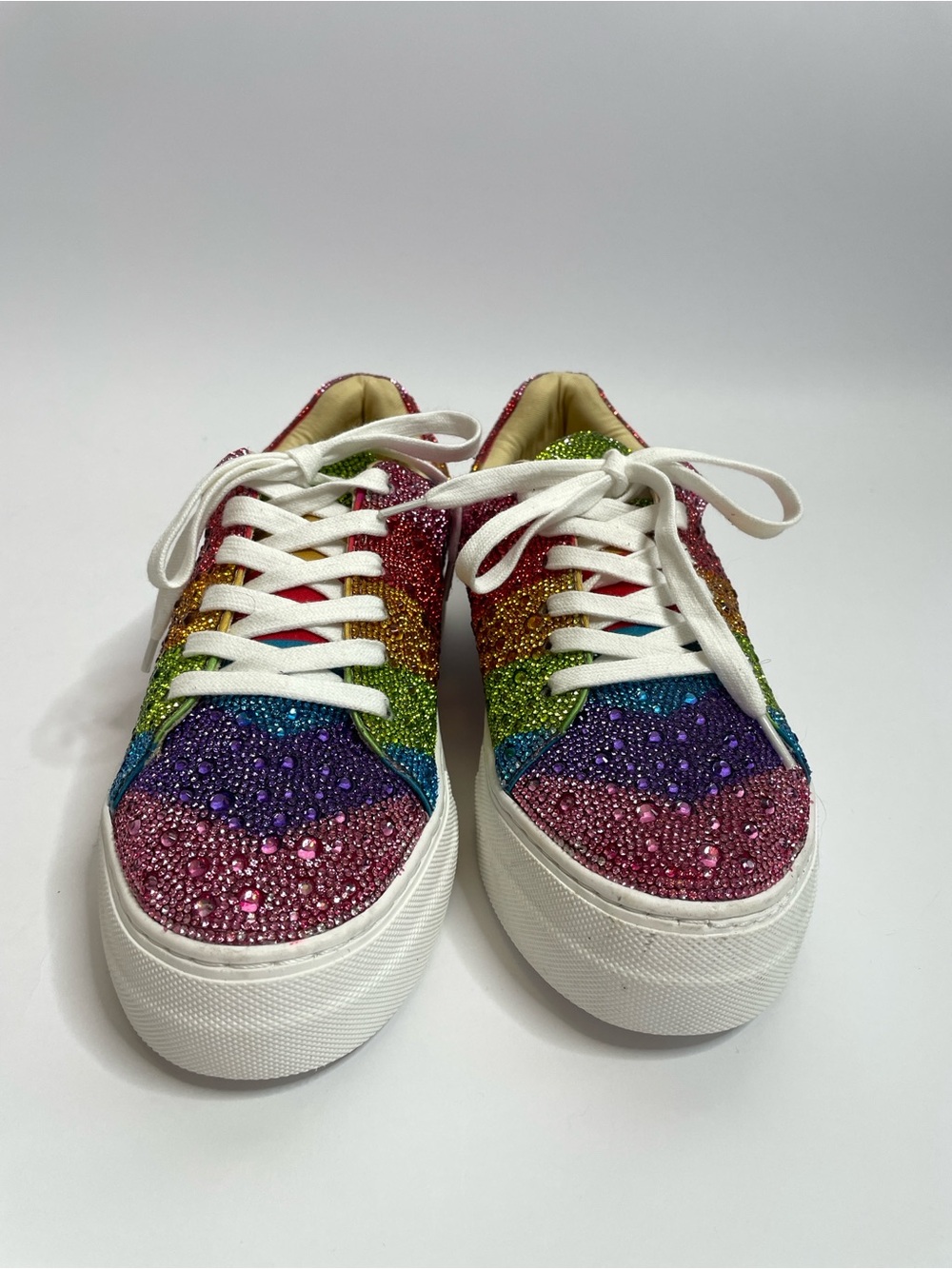 Betsey Johnson | Sidny Rhinestone Rainbow Pride Platform Sneakers Size 8.5 - Picture 3 of 15